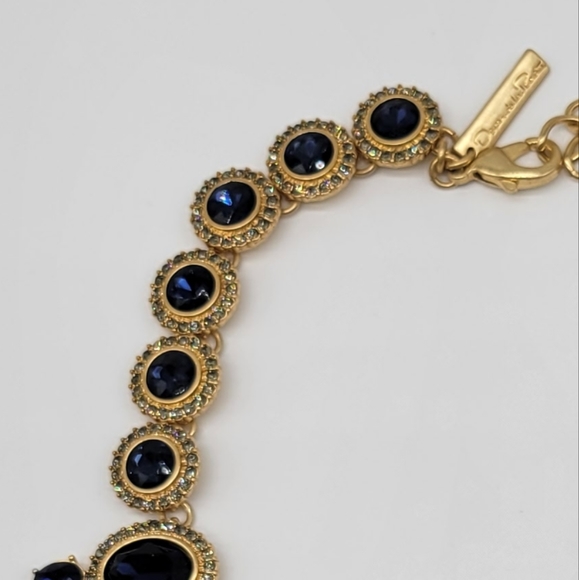 Oscar De La Renta Sapphire + Diamond Swarovski Crystal Evening Necklace in Gold - Picture 2 of 5